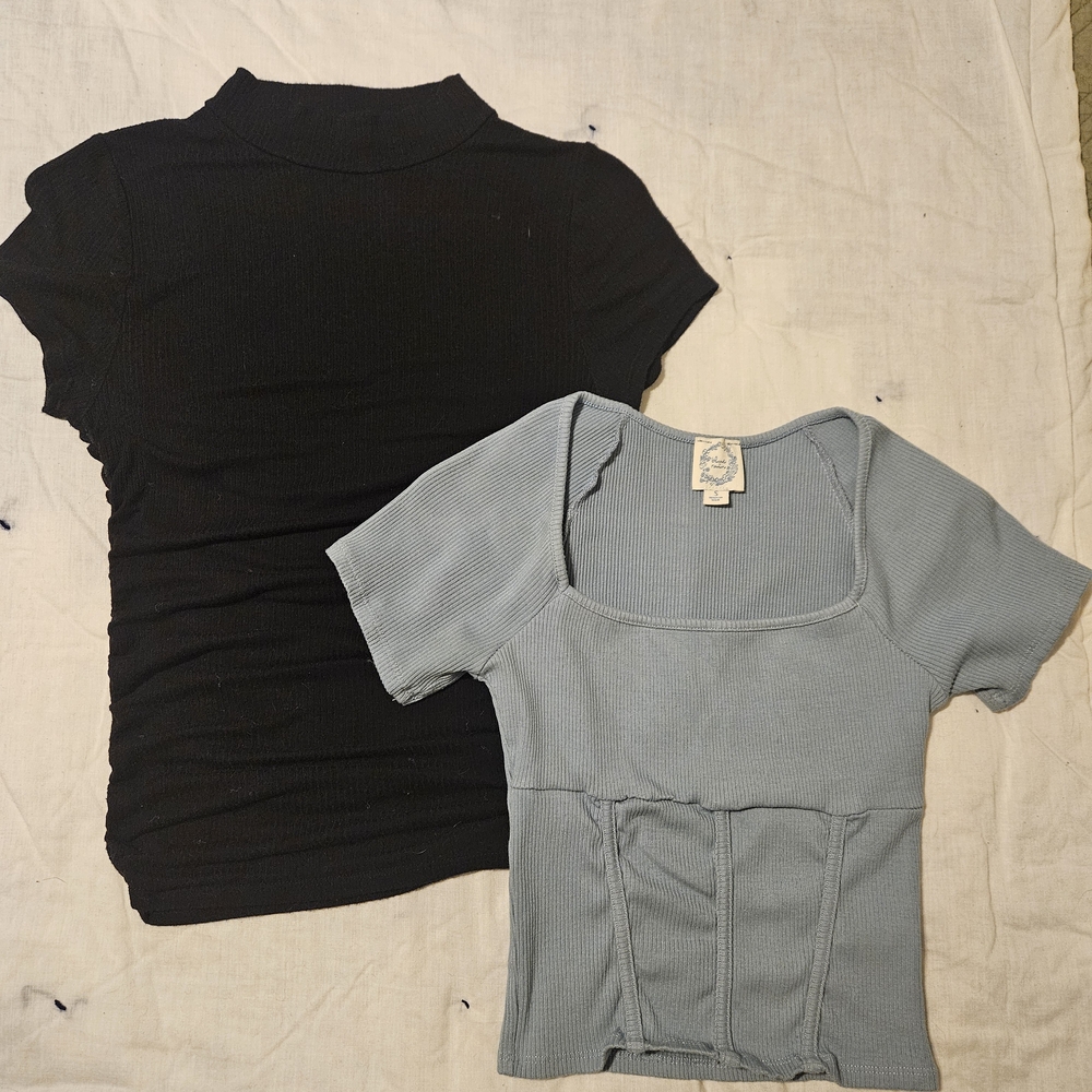 Blue Rain Black and Light Gray Short Sleeve Tops